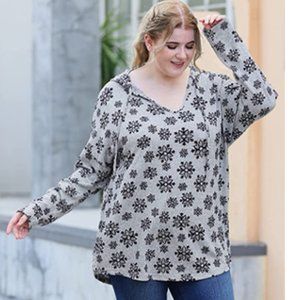 Womens Long Sleeve Plus Size Knit Drawstring Hoodies Loose V-neck Sweatshirt Top